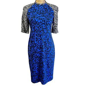 Jonathan Saunders Womens Knee Length White Black Blue Printed Stretch Dress Sz L